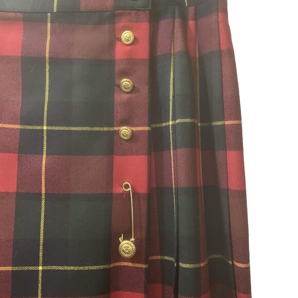 NYGARD COLLECTION Red Wool Tartan Wrap Skirt Plaid Gold Button 12 - Picture 5 of 14